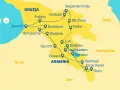 Mapa trasy wycieczki do Gruzji i Armenii: Batumi, Kutaisi, Tbilisi, Erywań i inne miasta.
