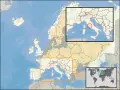 Mapa Europy z zaznaczonym Rzymem i Watykanem. Gdzie jest Watykan? Włochy, w obrębie Rzymu.