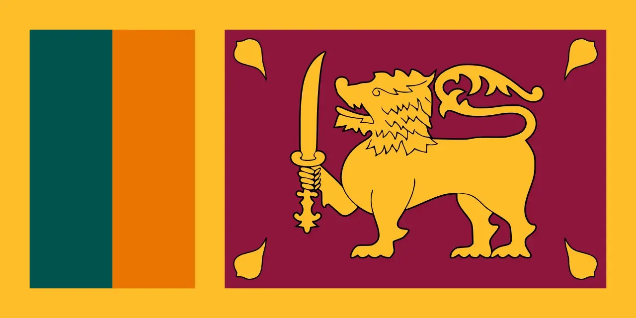 Flaga Sri Lanki z lwem i mieczem. Planujesz podróż? Sprawdź, czy potrzebna jest wiza Sri Lanka.