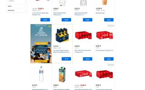 Ceny napojów w Hiszpanii: Coca-Cola 24x33cl za 16,80€, piwo El Aguila za 3,15€. Czy w Hiszpanii jest drogo?