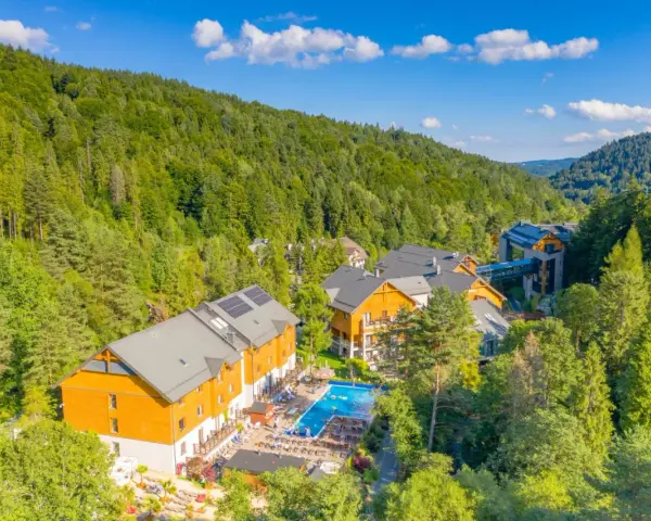 Idealne miejsce, gdzie na majówkę z dziećmi: hotel w otoczeniu lasu, z basenem i mnóstwem zieleni.